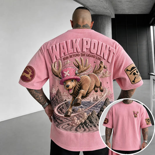 Unisex Short-Sleeve Corduroy T-Shirt With Anime Print