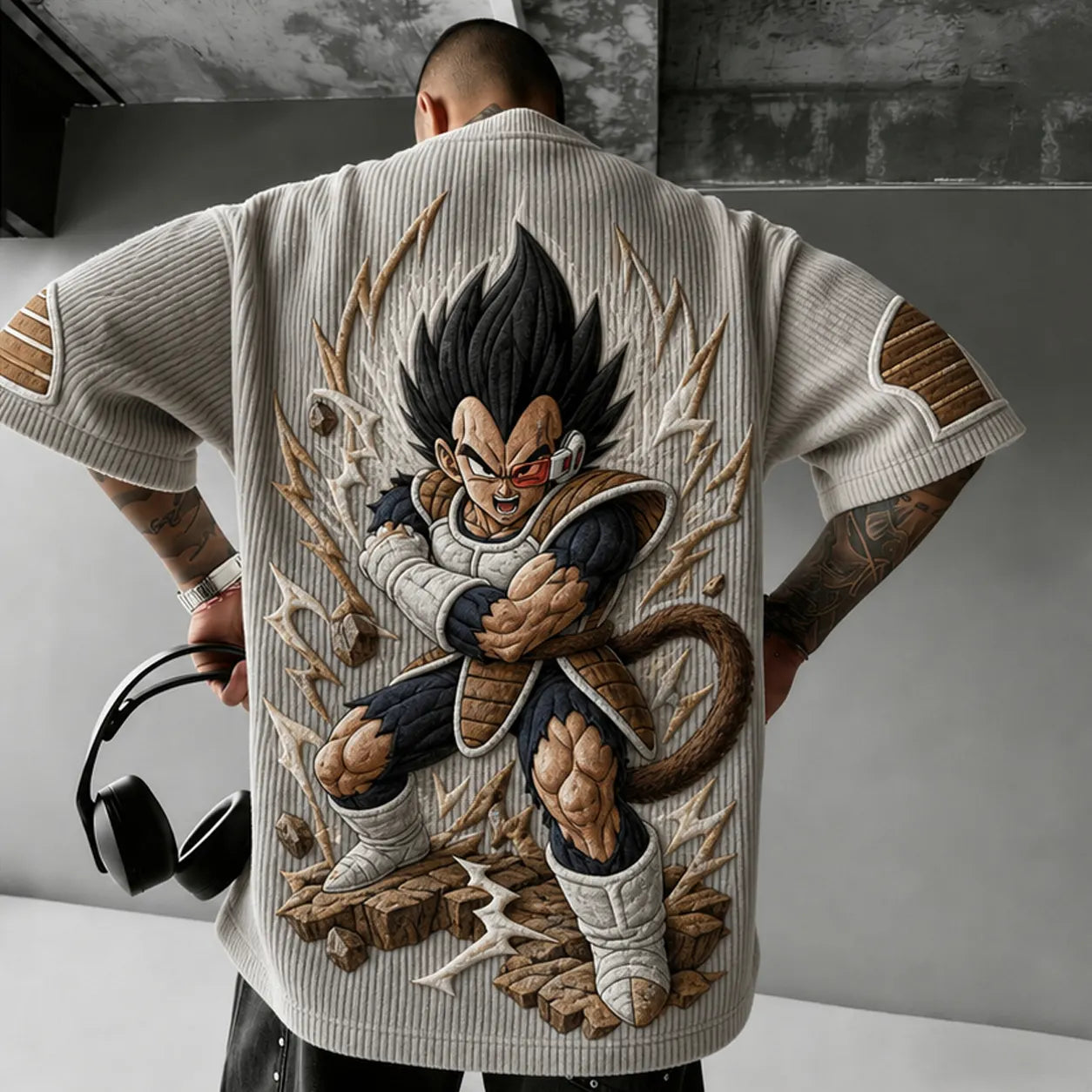 Unisex Anime-Style Retro Corduroy Oversized T-Shirt
