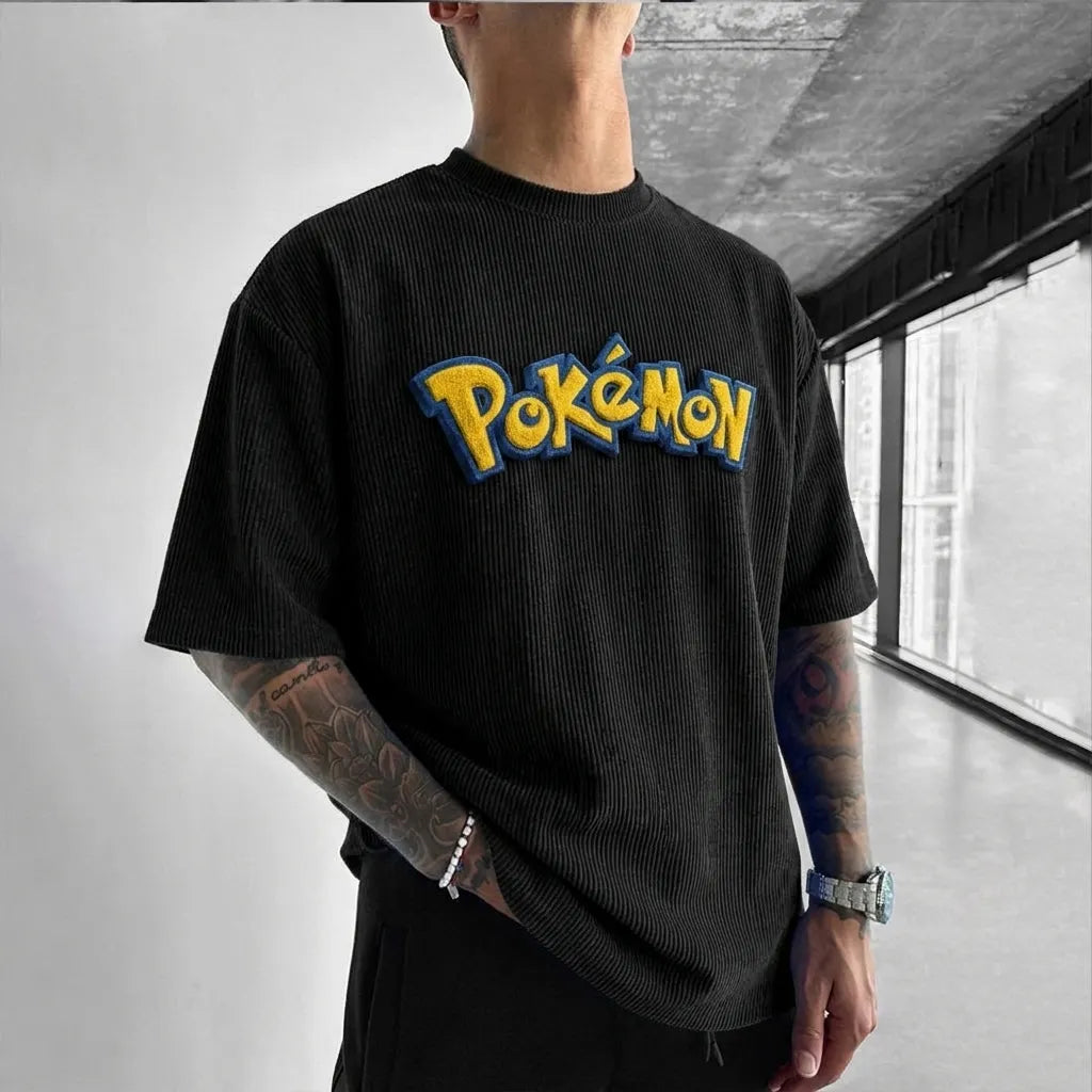 Unisex Anime-Style Retro Corduroy Oversized T-Shirt