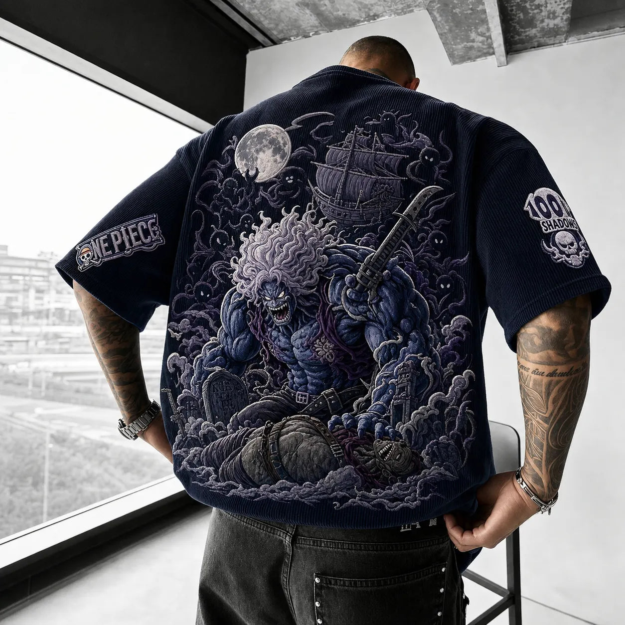 Unisex Short-Sleeve Corduroy T-Shirt With Anime Print