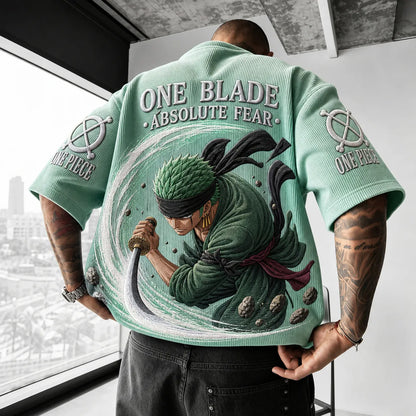 Unisex Short-Sleeve Corduroy T-Shirt With Anime Print
