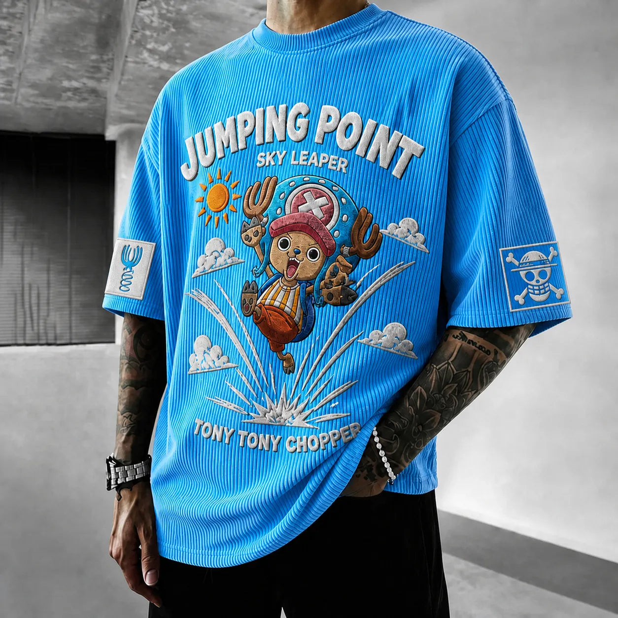Unisex Short-Sleeve Corduroy T-Shirt With Anime Print