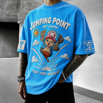Unisex Short-Sleeve Corduroy T-Shirt With Anime Print