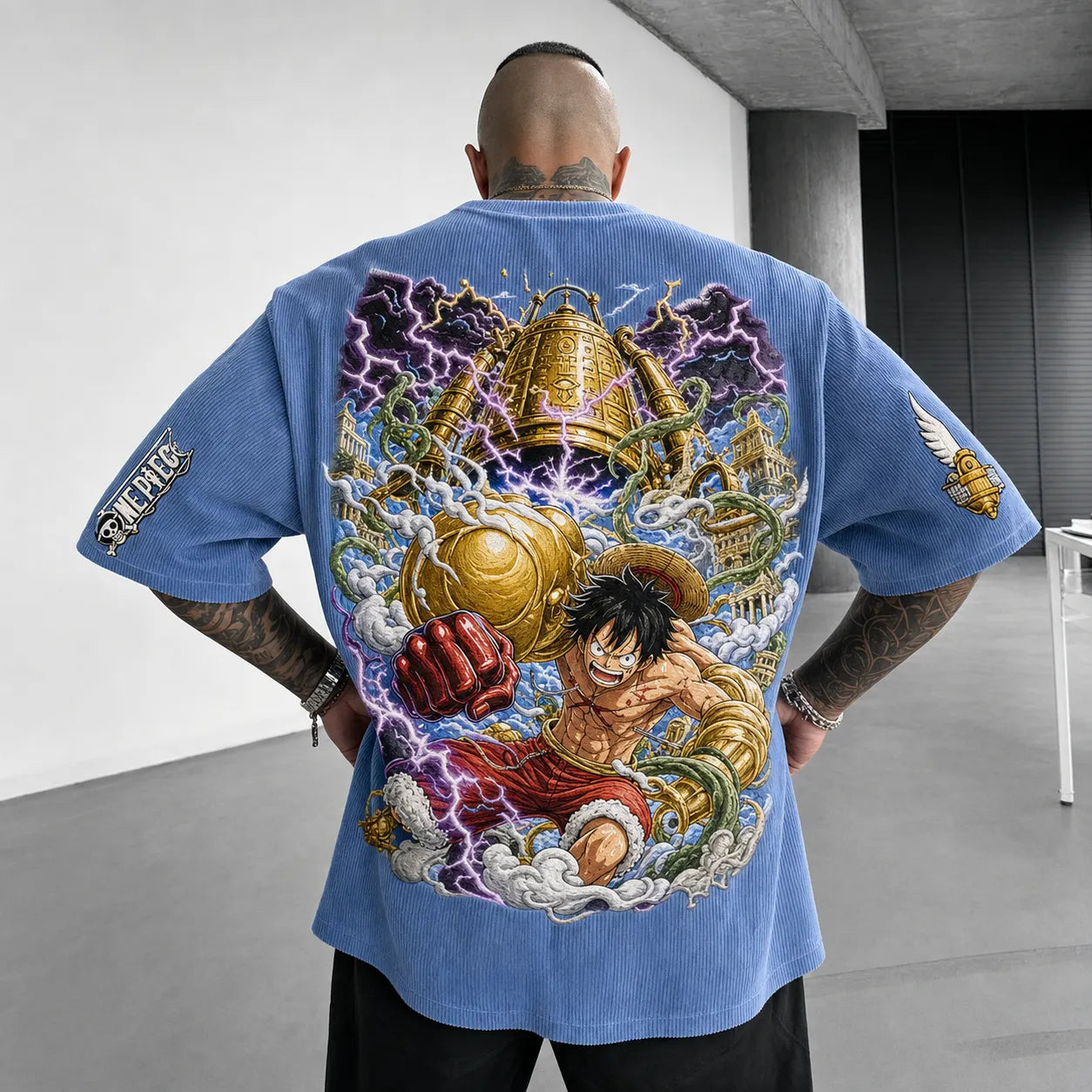 Unisex Short-Sleeve Corduroy T-Shirt With Anime Print
