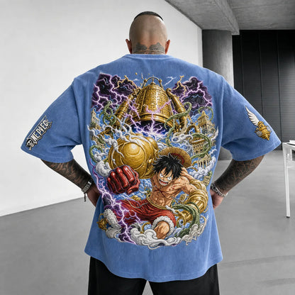 Unisex Short-Sleeve Corduroy T-Shirt With Anime Print