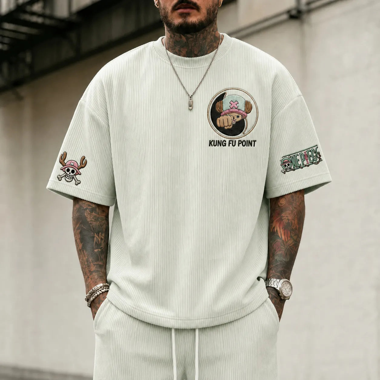 Unisex Short-Sleeve Corduroy T-Shirt With Anime Print