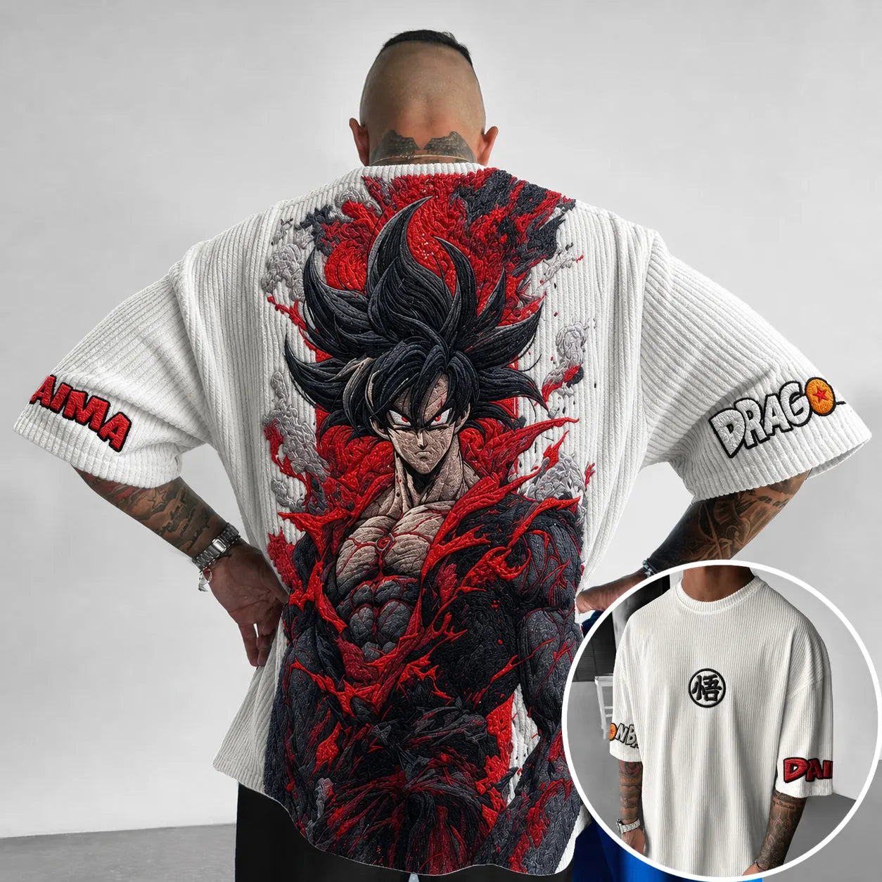 Unisex Anime-Style Retro Corduroy Oversized T-Shirt