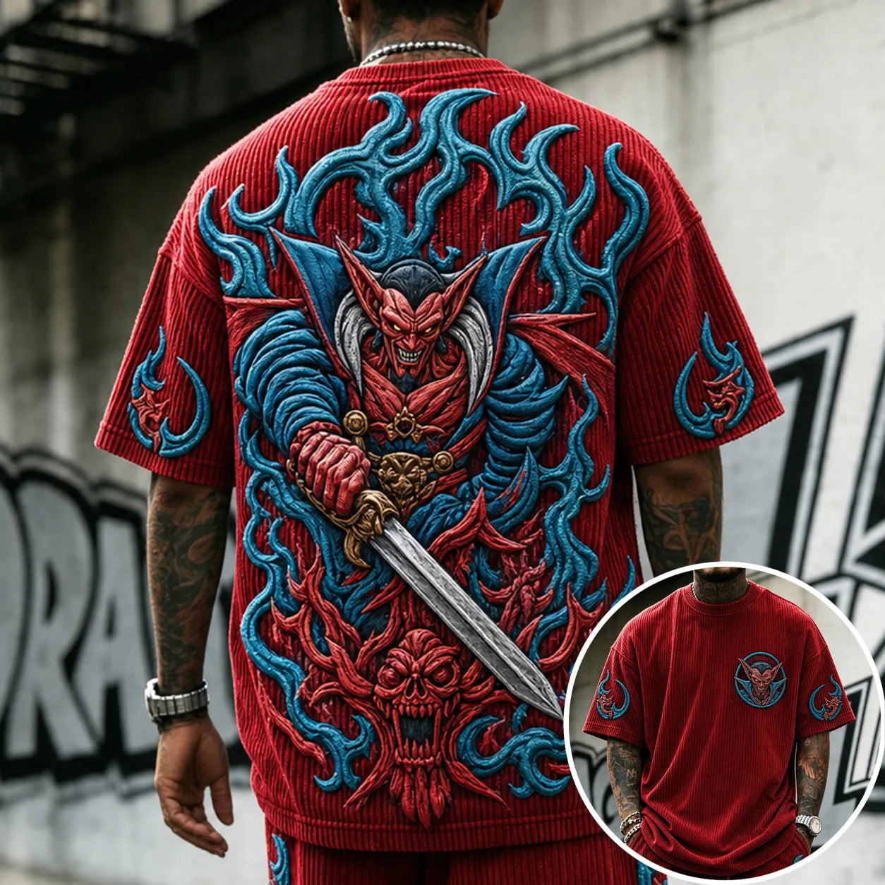 Unisex Anime-Style Retro Corduroy Oversized T-Shirt