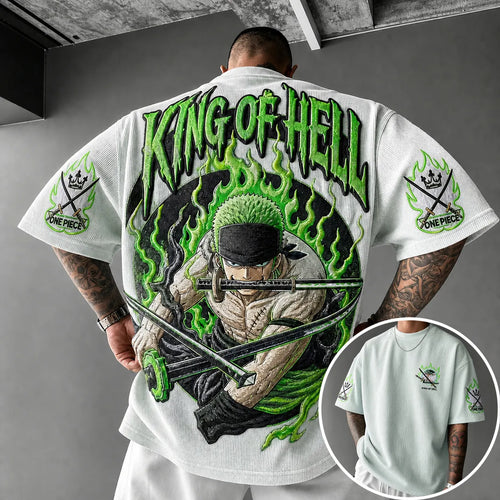 Unisex Short-Sleeve Corduroy T-Shirt With Anime Print