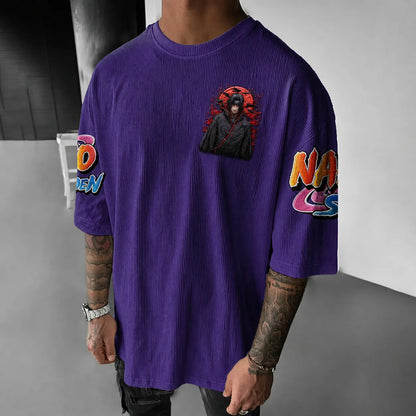 Unisex Anime-Style Retro Corduroy Oversized T-Shirt