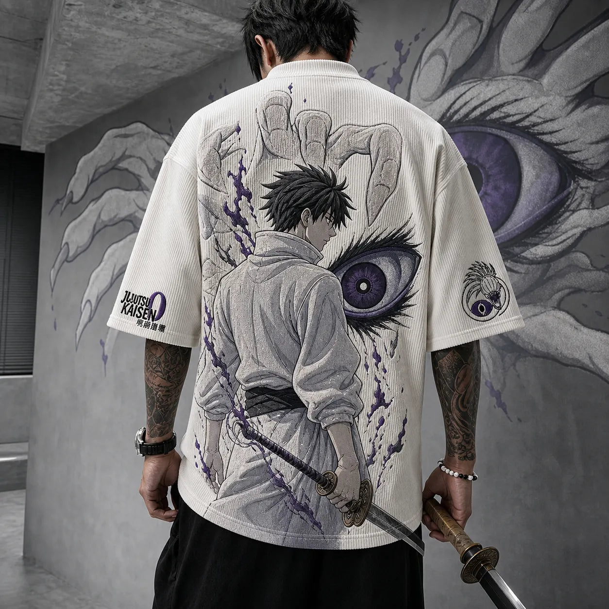 Unisex Anime Print Short-Sleeve Corduroy T-Shirt
