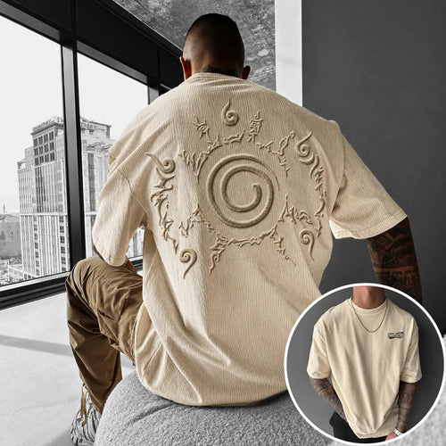 Unisex Anime-Style Retro Corduroy Oversized T-Shirt