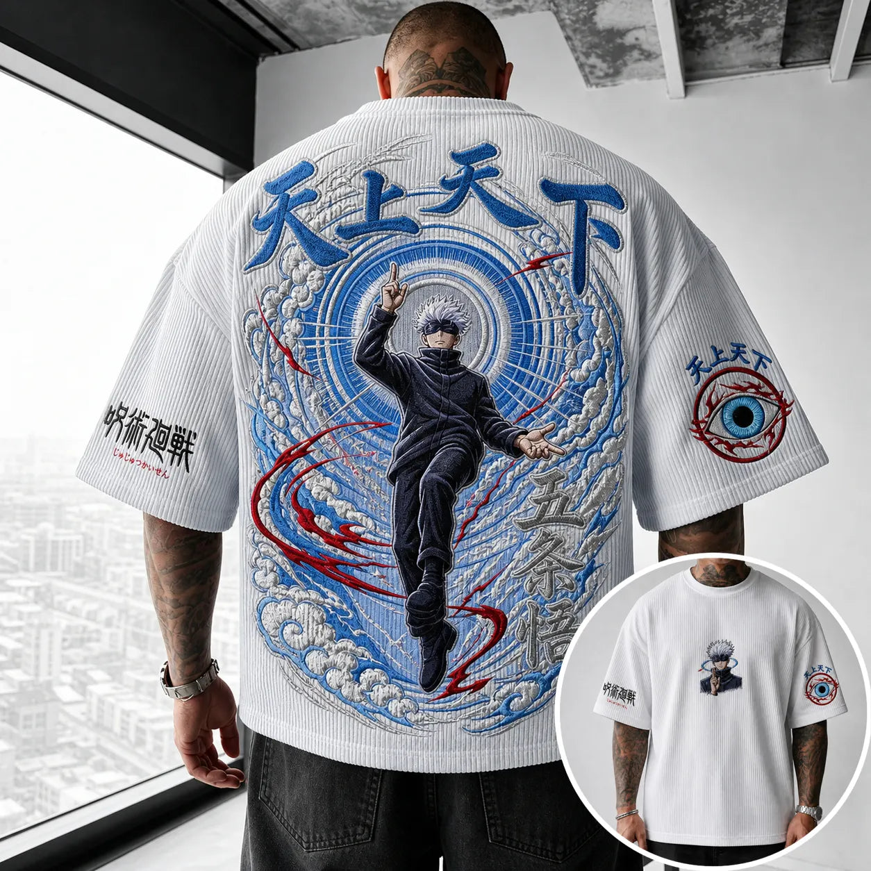 Unisex Anime Print Short-Sleeve Corduroy T-Shirt