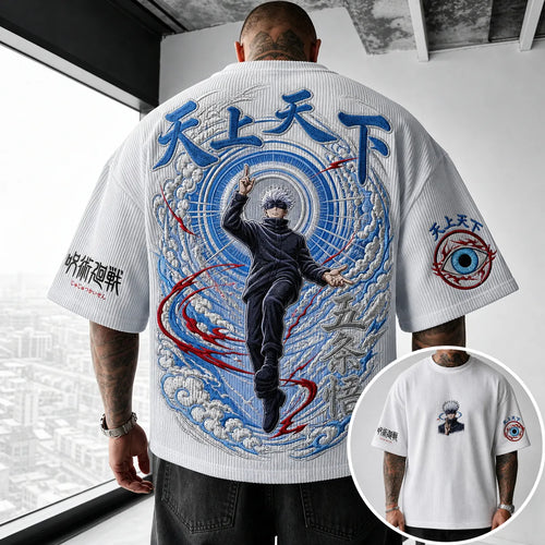 Unisex Anime Print Short-Sleeve Corduroy T-Shirt