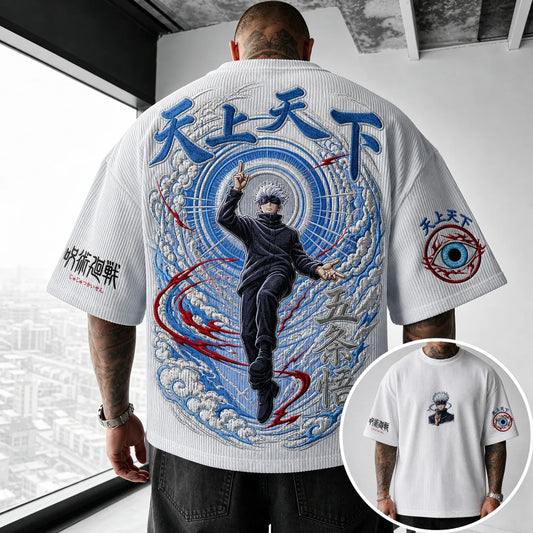 Unisex Anime Print Short-Sleeve Corduroy T-Shirt