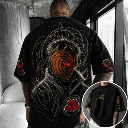 Unisex Anime-Style Retro Corduroy Oversized T-Shirt