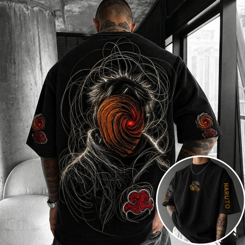 Unisex Anime-Style Retro Corduroy Oversized T-Shirt
