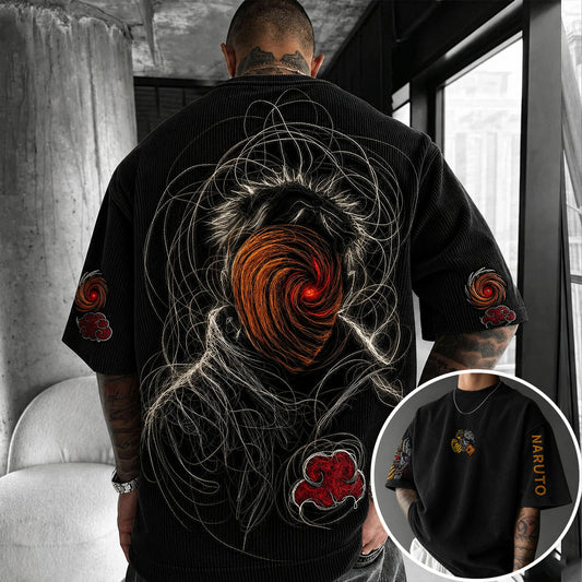 Unisex Anime-Style Retro Corduroy Oversized T-Shirt