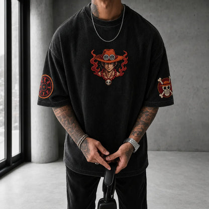 Unisex Anime-Style Retro Corduroy Oversized T-Shirt