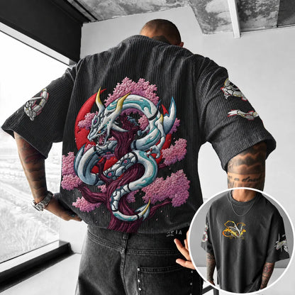 Unisex Anime-Style Retro Corduroy Oversized T-Shirt