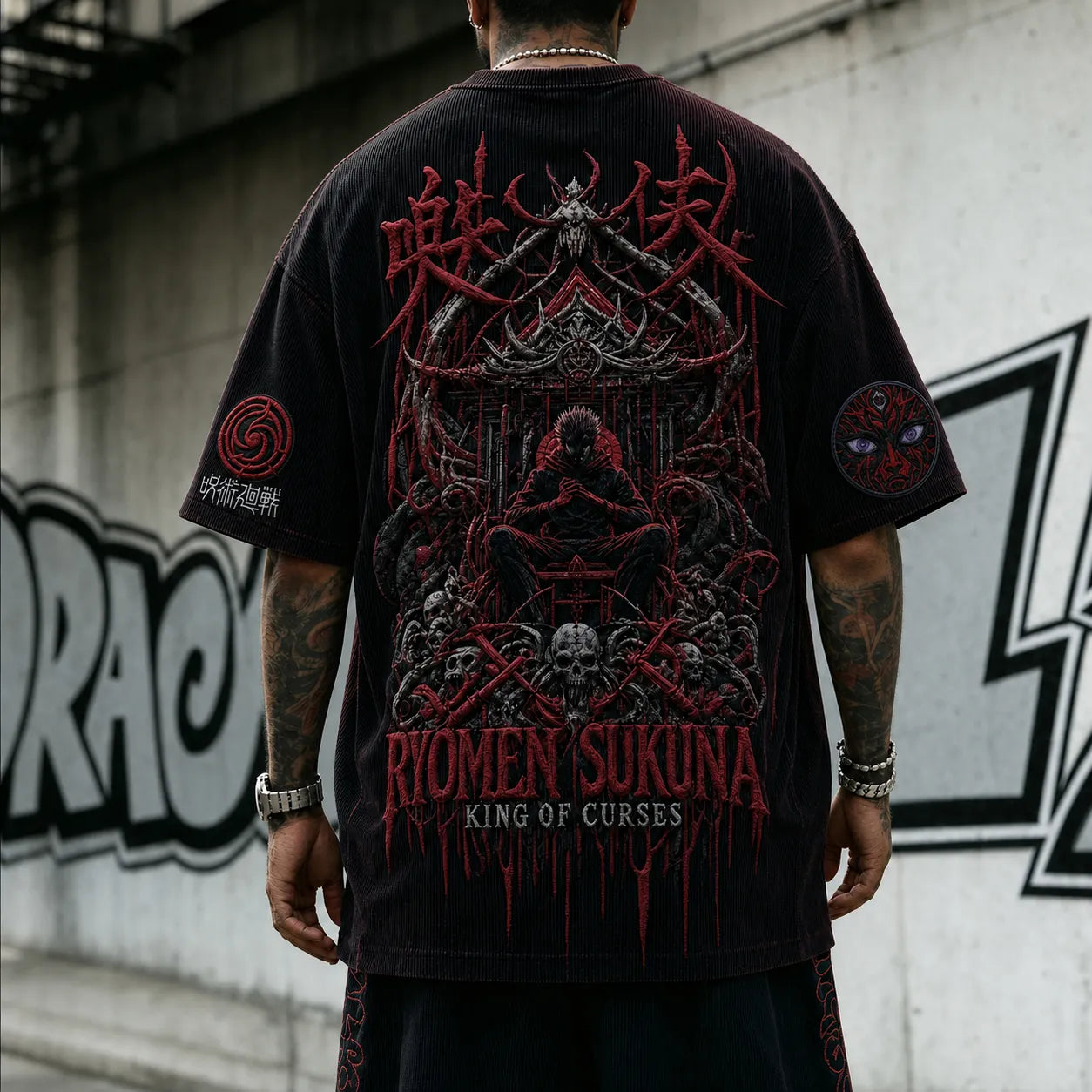 Unisex Anime Print Short-Sleeve Corduroy T-Shirt