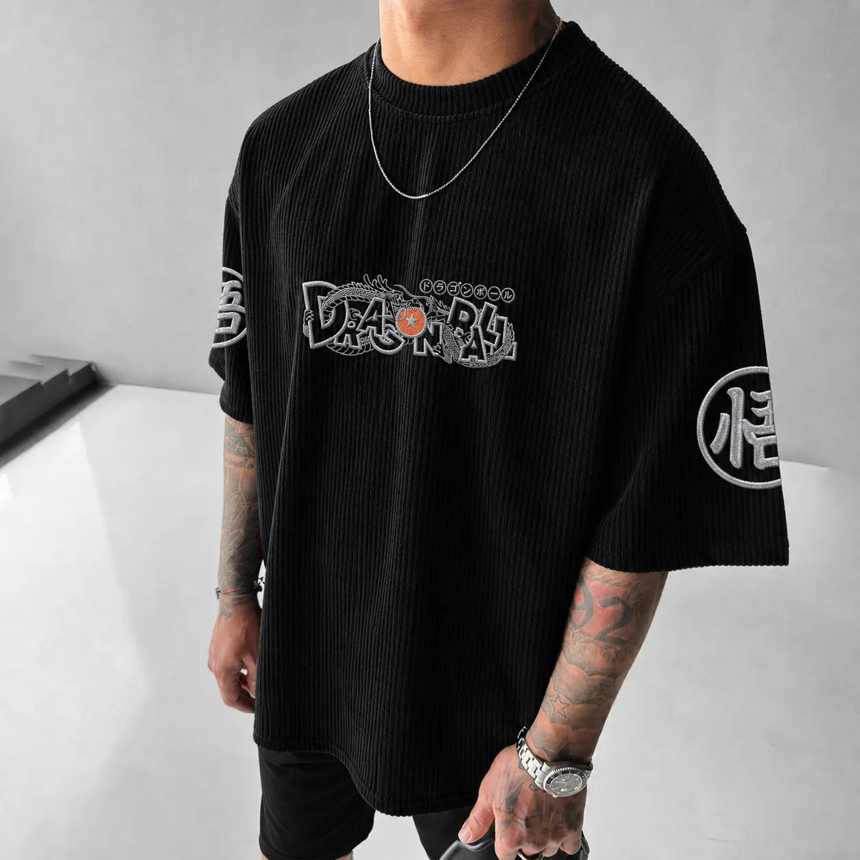 Unisex Anime-Style Retro Corduroy Oversized T-Shirt