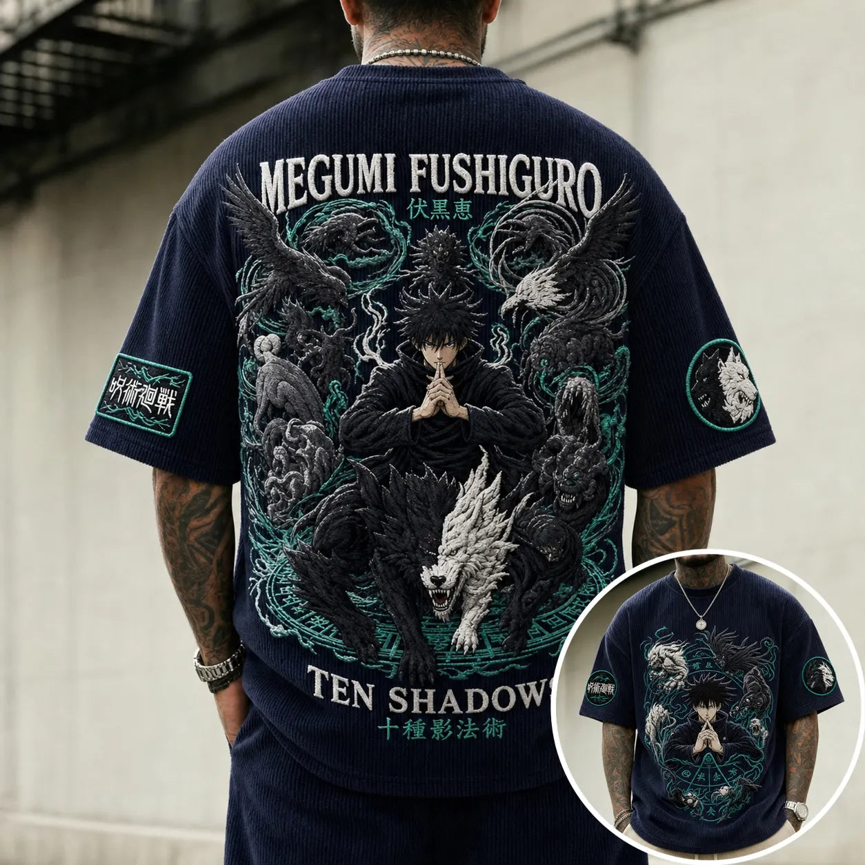 Unisex Anime Print Short-Sleeve Corduroy T-Shirt