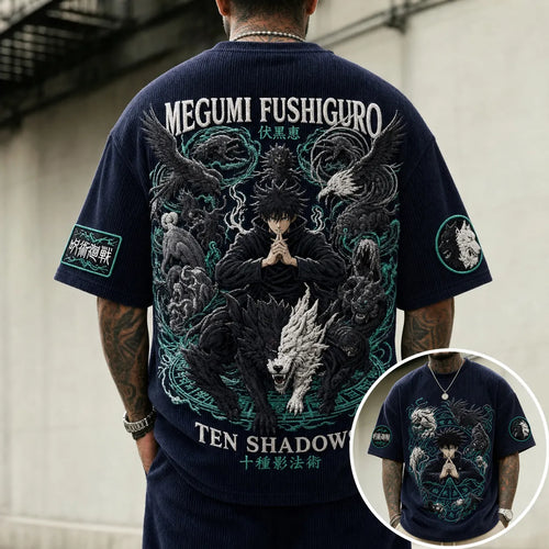 Unisex Anime Print Short-Sleeve Corduroy T-Shirt