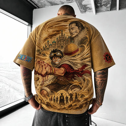 Unisex Short-Sleeve Corduroy T-Shirt With Anime Print