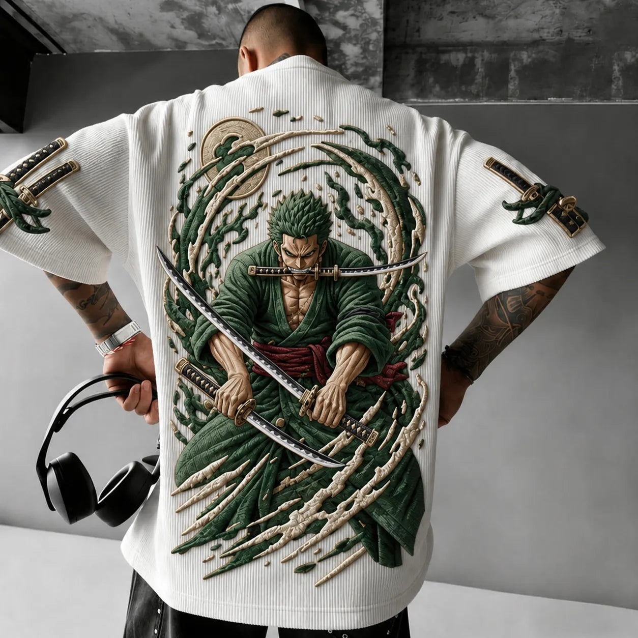 Unisex Anime-Style Retro Corduroy Oversized T-Shirt