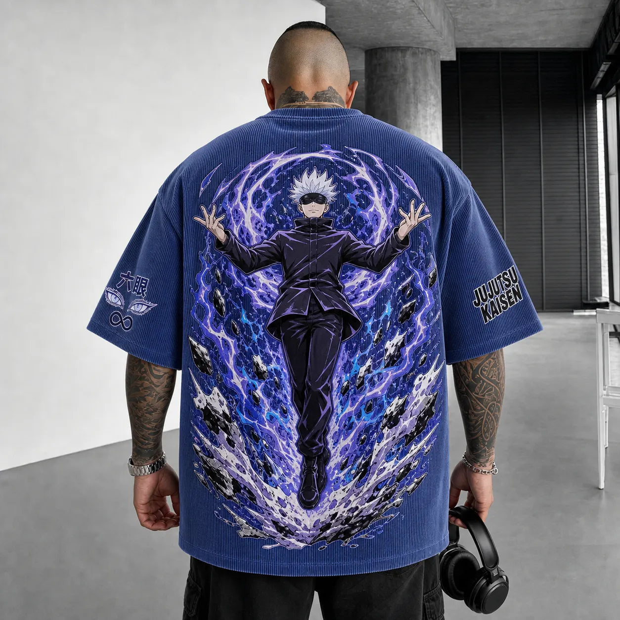 Unisex Anime Print Short-Sleeve Corduroy T-Shirt