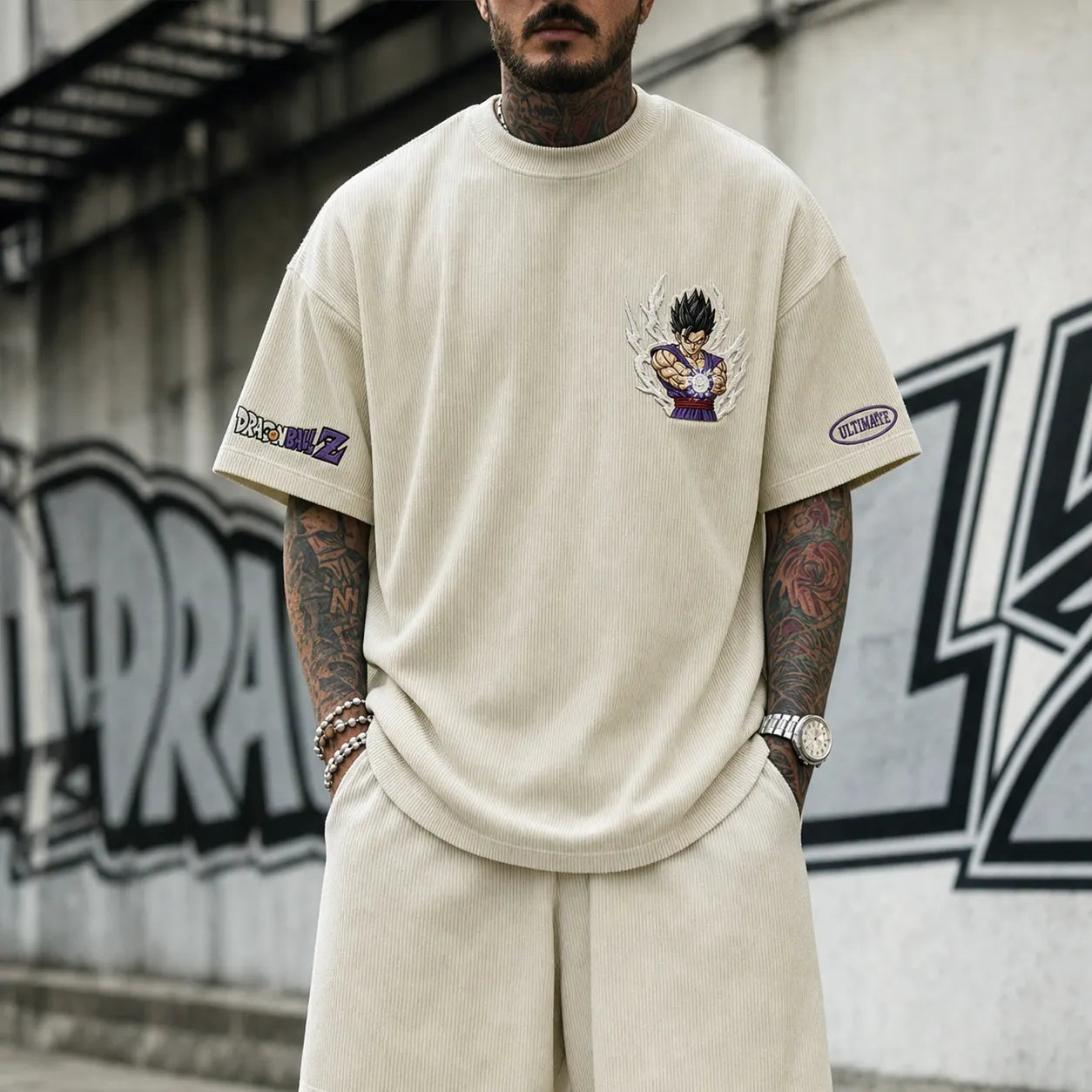 Unisex Loose-Fit Anime Vertical Stripe T-Shirt