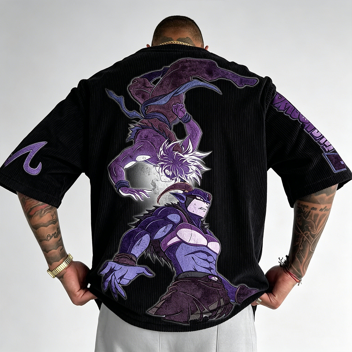 Anime-Inspired Vintage Waffle Knit T-Shirt