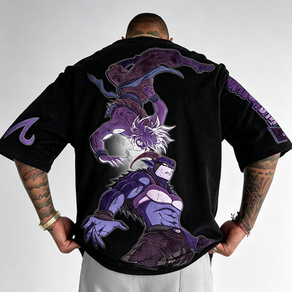 Anime-Inspired Vintage Waffle Knit T-Shirt
