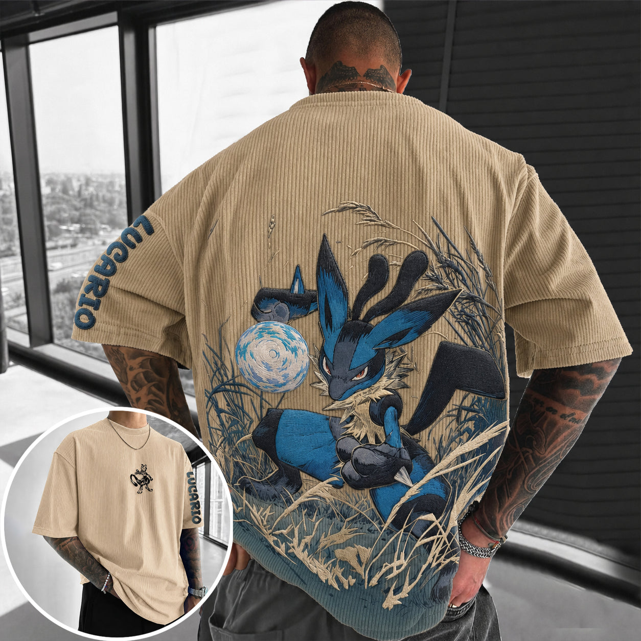 Unisex Anime-Style Retro Corduroy Oversized T-Shirt