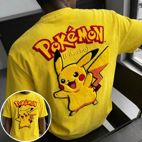 Unisex Anime-Style Retro Corduroy Oversized T-Shirt