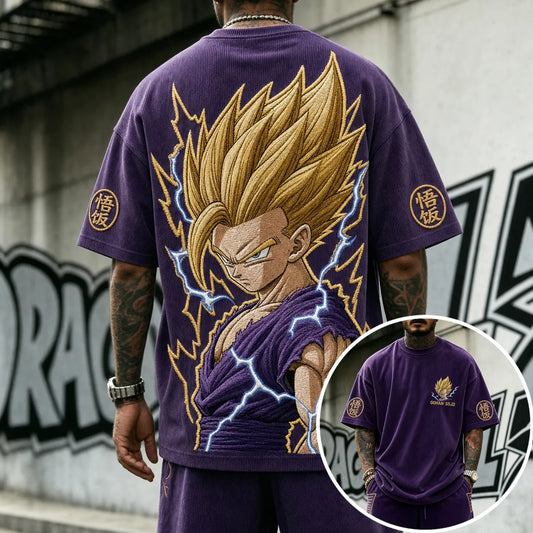Unisex Short-Sleeve Corduroy T-Shirt With Anime Print