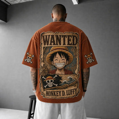 Premium Cotton-Blend Corduroy T-Shirt with Embroidered Patch – Oversized Graphic Tee for Casual Streetwear