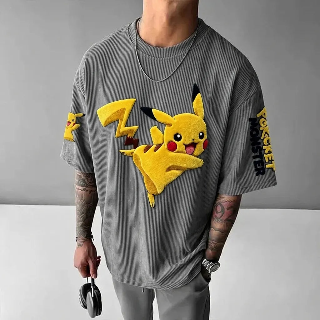 Unisex Anime-Style Retro Corduroy Oversized T-Shirt