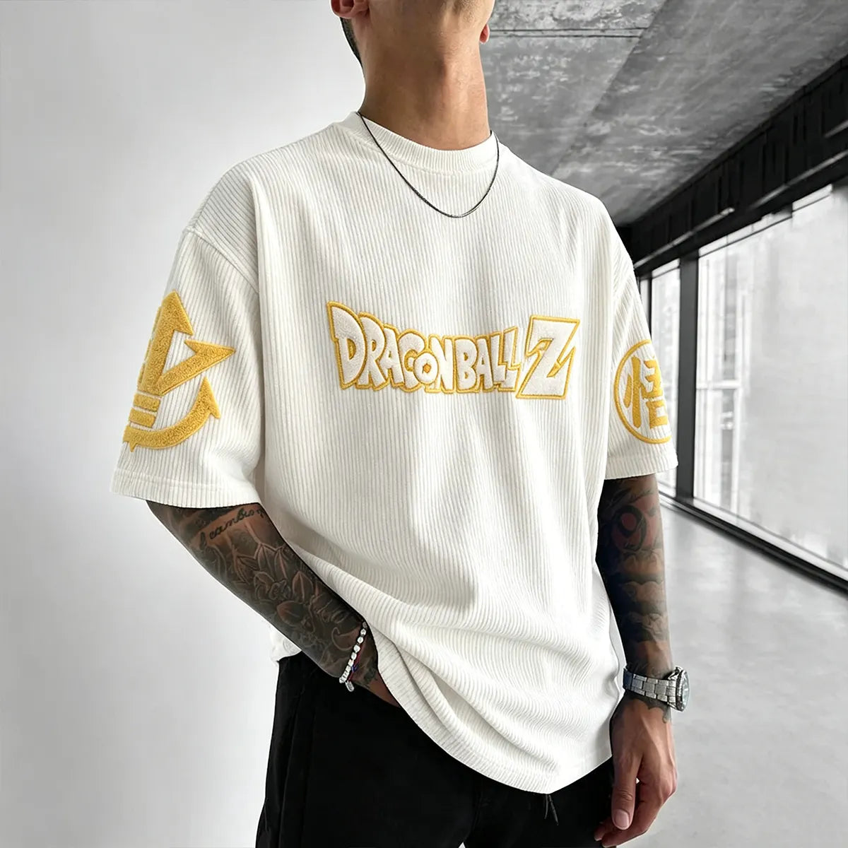 Anime-Inspired Vintage Waffle Knit T-Shirt