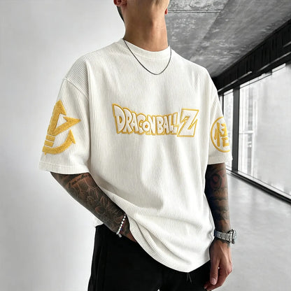 Anime-Inspired Vintage Waffle Knit T-Shirt