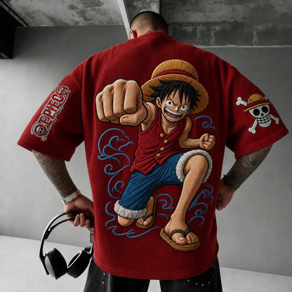 Unisex Short-Sleeve Corduroy T-Shirt With Anime Print