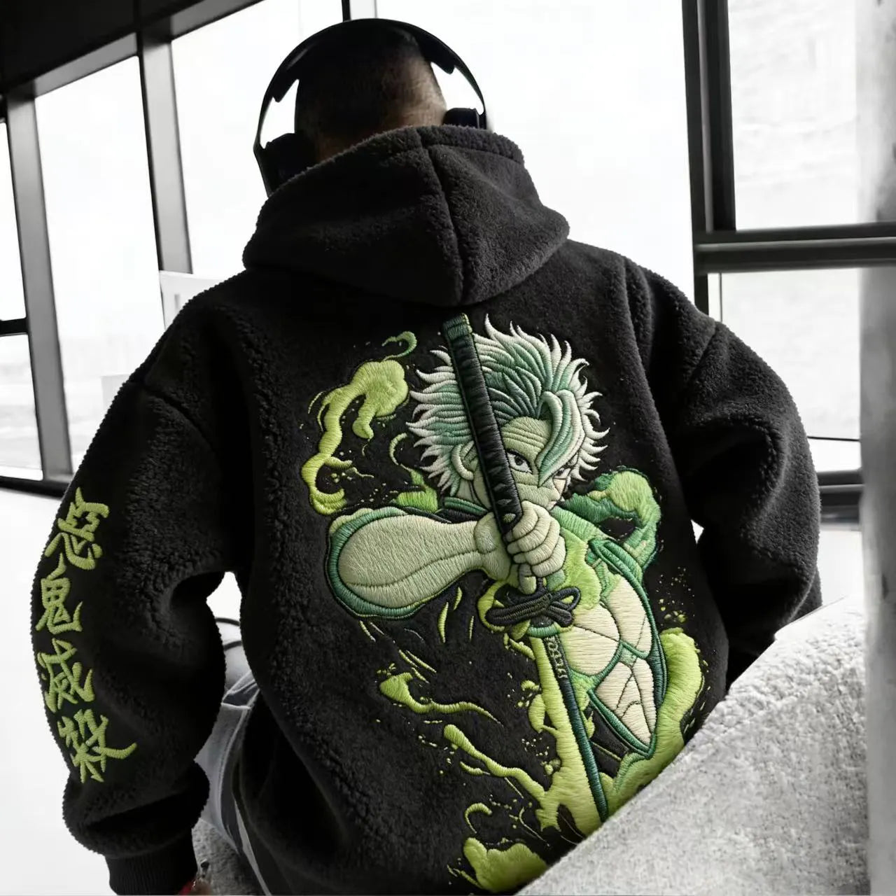 Unisex  Sanemi Shinazugawa Embroidery Sherpa Hoodie