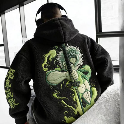 Unisex  Sanemi Shinazugawa Embroidery Sherpa Hoodie