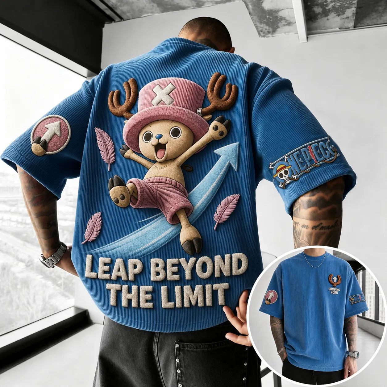 Unisex Short-Sleeve Corduroy T-Shirt With Anime Print