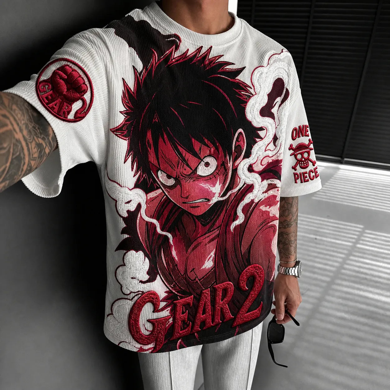 Unisex Short-Sleeve Corduroy T-Shirt With Anime Print