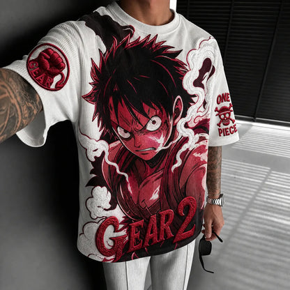 Unisex Short-Sleeve Corduroy T-Shirt With Anime Print