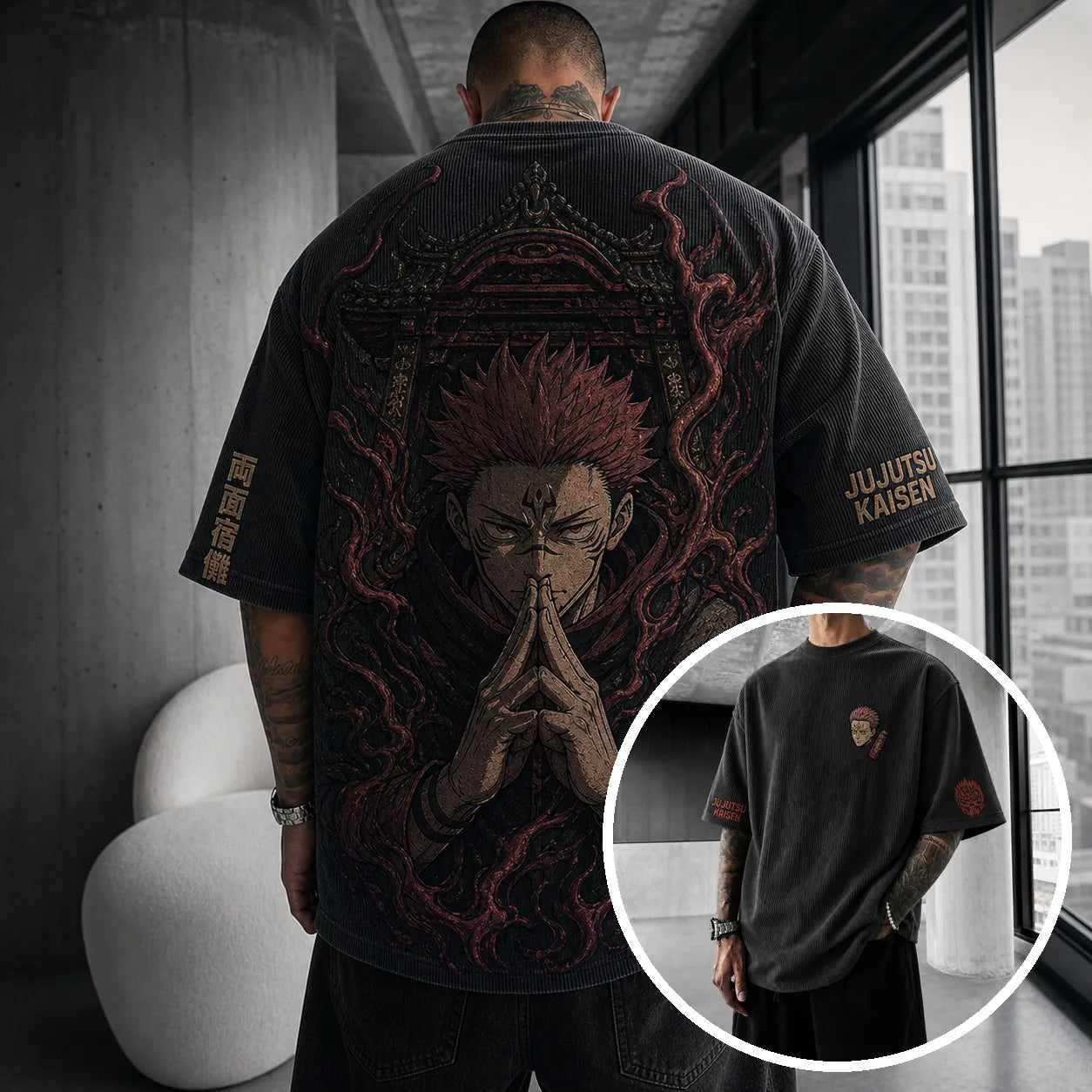 Unisex Anime Print Short-Sleeve Corduroy T-Shirt