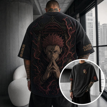 Unisex Anime Print Short-Sleeve Corduroy T-Shirt
