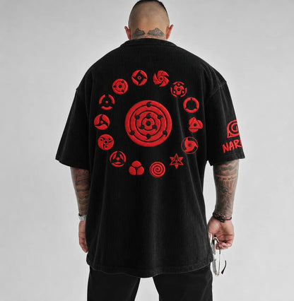 Unisex Anime-Style Retro Corduroy Oversized T-Shirt